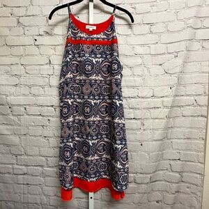 THML - Boho Geometric Blue and Orange Dress